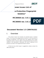 Known Issues List of "Acer Bio-Protection Fingerprint Solution" MC3000A Ver. 3.0.1.1 MC3000U Ver. 3.0.1.0