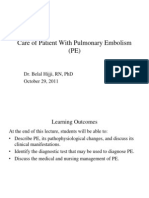 Care of Patient With Pulmonary Embolism 