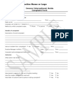 Complaint Form Sample