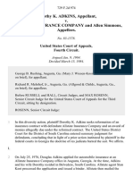 Dorothy K. Adkins v. Allstate Insurance Company and Allen Simmons, 729 F.2d 974, 4th Cir. (1984)