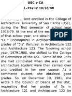 USC v CA  GR L-79237 10/18/88 Facts Private respondent enrolled in the College of Architecture, University of San Carlos (USC), during the first semester of school year 1978-79. At the end of the second semester of that school year, she obtained a grade of "I.C." (Incomplete) in Architecture 121, and grades of "5's" (failures) in Architecture 122 and Architecture 123. The following school year, 1979-1980, she shifted to the College of Commerce of the USC. Some of the units she had completed when she was still an architecture student were then carried over and credited in her new course. As a commerce student, she obtained good grades. So, on December 10, 1981, she wrote 5 the Council of Deans of the USC, requesting that her grades of 5s in Architecture 121 and Architecture 122 be disregarded in the computation of her grade average.  Issue WON the school be compelled by mandamus to allow the respondent to graduate with honors Held No. even if she succeeded in removing her failing grades