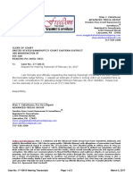 LETTER To Clerk of Court U.S. Bankruptcy For The Eastern District of Pennsylvania Re Case No. 10615 Hearing Transcripts March 4, 2017 With RECONSIDERATION March 6, 2017