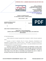 Lancaster County Court Case No. 08-CI-13373 Re PRAECIPE TO ADD DEFENDANTS AMVETS, WEIS PHARMACY, CVS, CHRISTOPHER WRAY, FBI DIRECTOR of September 6, 2017