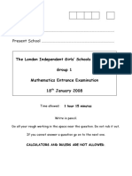 London Independent Girls School Consortium Group 1 Maths Paper 2008