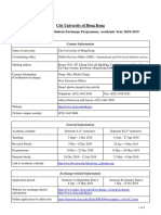 City University of Hong Kong: Cityu Fact Sheet On Student Exchange Programme, Academic Year 2018-2019