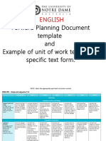 English: Forward Planning Document Template and Example of Unit of Work Teaching A Specific Text Form