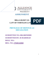 Assignment: BBA - LLB (2017-22) Law of Torts (23claw204)