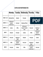 Monday Tuesday Wednesday Thursday Friday: Duties and Responsibilities