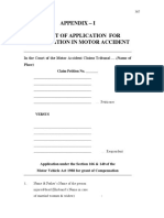 Appendix - I Format of Application For Compensation in Motor Accident