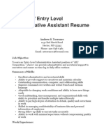 Sample of Entry Level Administrative Assistant Resume