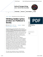Writing Better Lyrics (Notes On Pattison's Book) - Oxford Songwriting