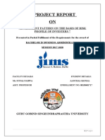 A Project Report ON: "Investment Pattern On The Basis of Risk Profile of Investers "