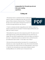 Eating Out: 1) Do The Class Preparation For 10 Words You Do Not Know About The Each Reading. 2) Answer The Questions