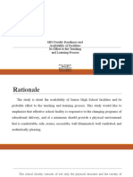 SHS Faculty Readiness and Availability of Facilities: Its Effect To The Teaching and Learning Process