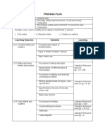 Training Plan: Learning Outcome Learning Resources