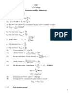 A.C.Fundamentals: Unit 2 AC Circuits Formulas Used For Numericals