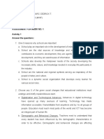 Assessment For Week No. 1 Activity 1 Answer The Questions:: 1. Give 5 Reasons Why Schools Are Important