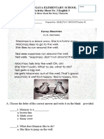 Maligaya Elementary School Activity Sheet No. 2 English 3: Quarter 1-Module 2: Tell Me More About The Story Character