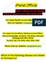 Mcqsplanet Official: World Current Affairs Mcqs For The Month of March Second and Third Week 2020