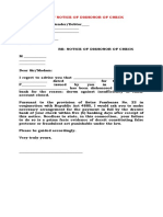 Sample Form of Notice of Dishonor of Check