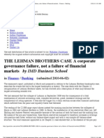 THE LEHMAN BROTHERS CASE A Corporate Governance Failure, Not A Failure of Financial Markets - Finance - Banking