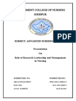 Role of Research Leadership and Managemnt in Nursing