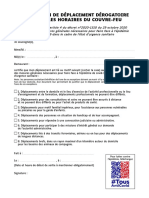 Attestation de Deplacement Derogatoire Couvre Feu PDF