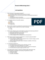 Research Methodology Quiz 1 Name: Instructions: Answer All Questions