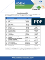 List of Holidays - 2021: IC/HR/2020-21/1209 1 December 2020