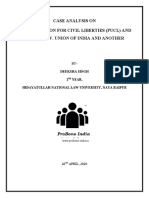 Case Analysis On People'S Union For Civil Liberties (Pucl) and Another, V. Union of India and Another
