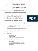 Examinations Strategies For Spiritual Harvest: Final Examination