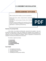 Module Iv: Assesment and Evaluation: Summary of Learning Activity