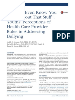 I Didn't Even Know You Cared About That Stuff'': Youths' Perceptions of Health Care Provider Roles in Addressing Bullying