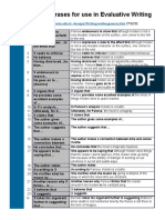 Useful Phrases For Use in Evaluative Writing