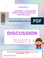 Lesson 1 Academic Language Used From Various Disciplines