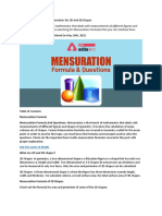 Mensuration Formula and Questions For 2D and 3D Shapes Kolaat