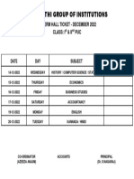 Prayukthi Group of Institutions: II Term Hall Ticket - December 2022 Class: I & Ii PUC