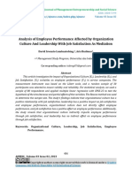 Analysis of Employee Performance Affected by Organization Culture and Leadership With Job Satisfaction As Mediation