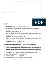 Articles Worksheet For Class 6 With Answers - Free PDF