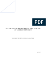 Analyse Des Politiques Agricoles Mises en Œuvre Au Cameroun Depuis 1960 Par Ondoa Manga Tobie