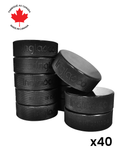 Coach Crate With Membrane-Top Bottles: Shop Canadian! Includes 1 Black Sports Crate With 40 Black Canadian Pro 6oz Hockey Pucks And 16 White 1L Tallboy Bottles