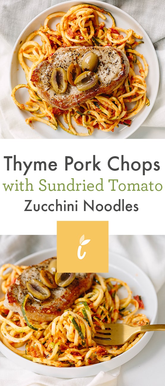 Thyme Pork Chops with Sundried Tomato Zucchini Noodles