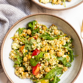 Pesto Caprese Couscous Salad with Chickpeas