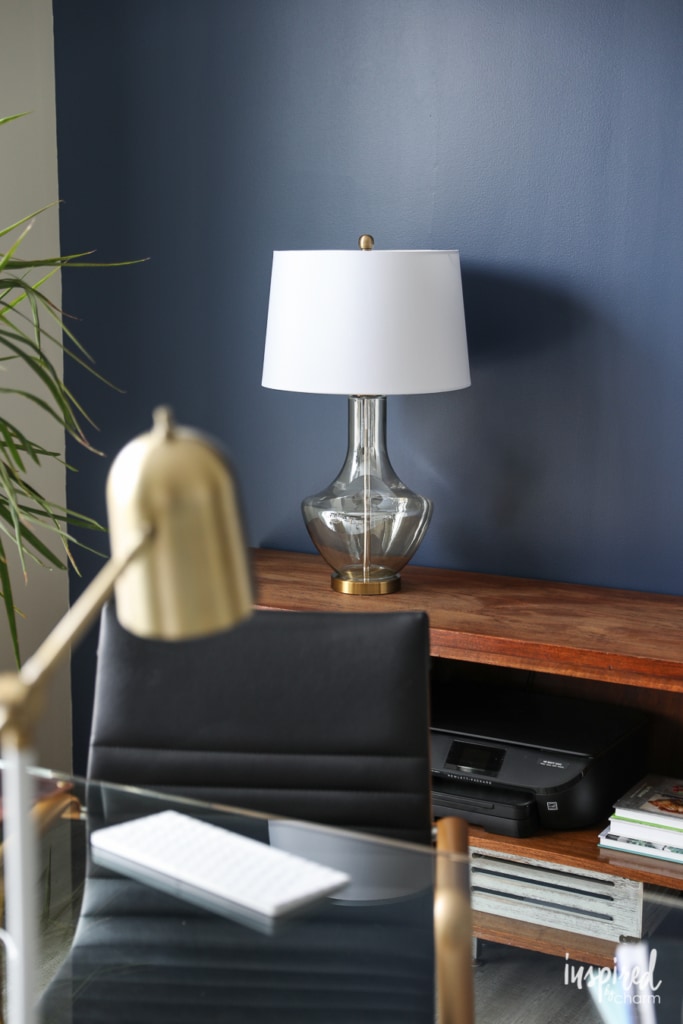 Brass and Smoke Glass Desk Lamp