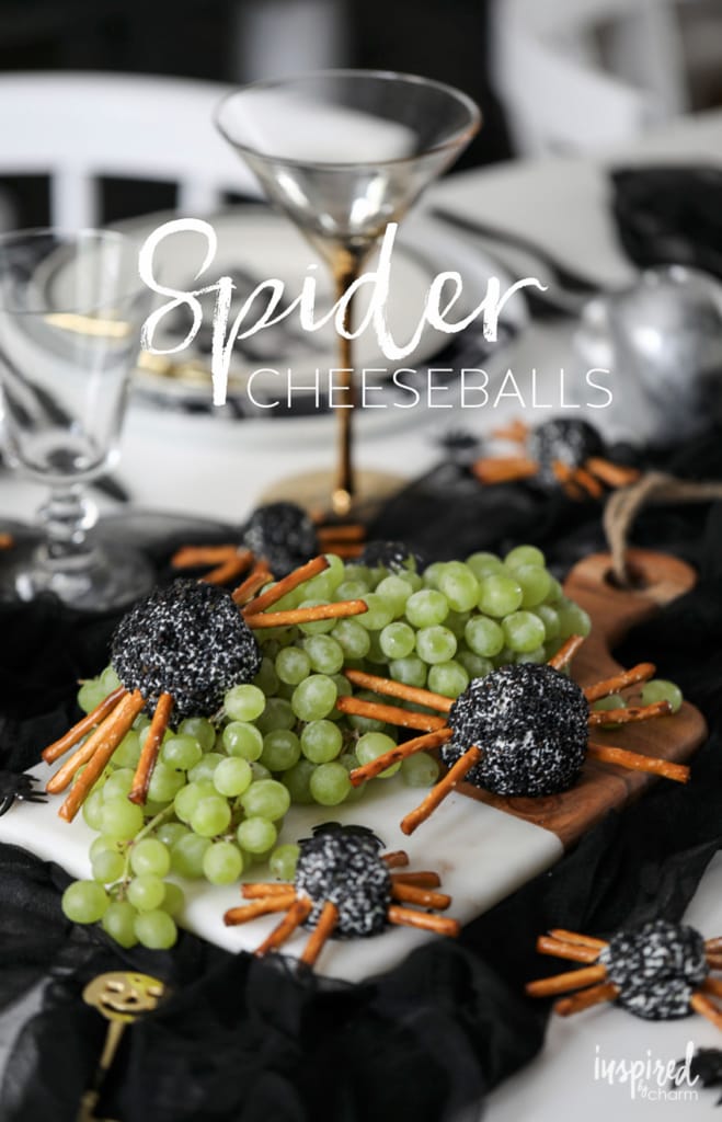 Spooky Spider Cheeseball for Halloween #appetizer #recipe #halloween #snack #cheeseball #spooky 