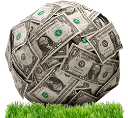 Image of football covered in bank notes
