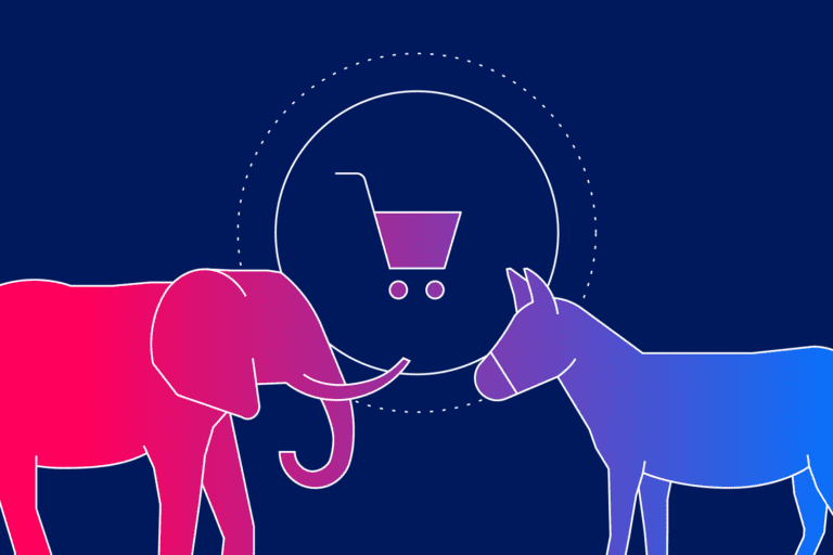 Elephant vs donkey illustration to represent political email marketing