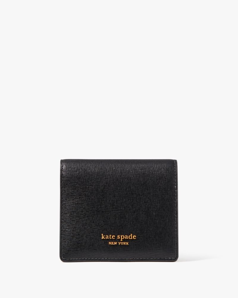 Kate Spade,Morgan Small Bifold Wallet,Leather,Bi Fold,Metal,Logo,Scratch Resistant,Casual,Black