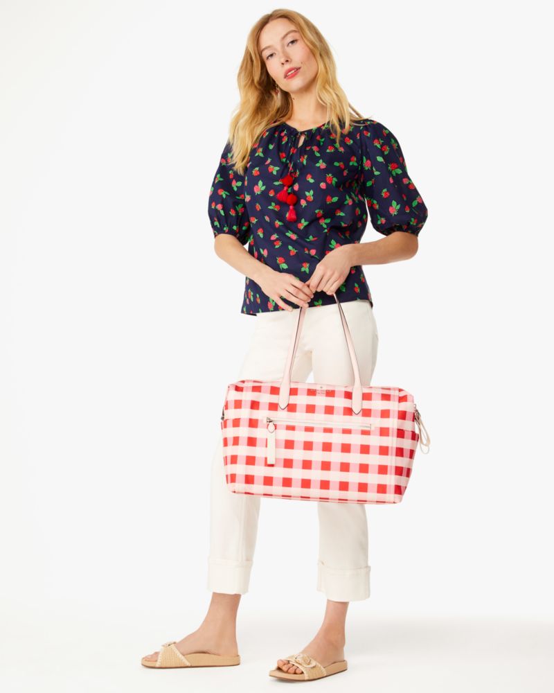 Kate Spade,Chelsea Gingham Weekender,Gingham,Pink Multi