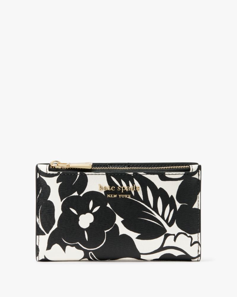 Kate Spade,Morgan Tropical Foliage Small Slim Bifold Wallet,Black Multi